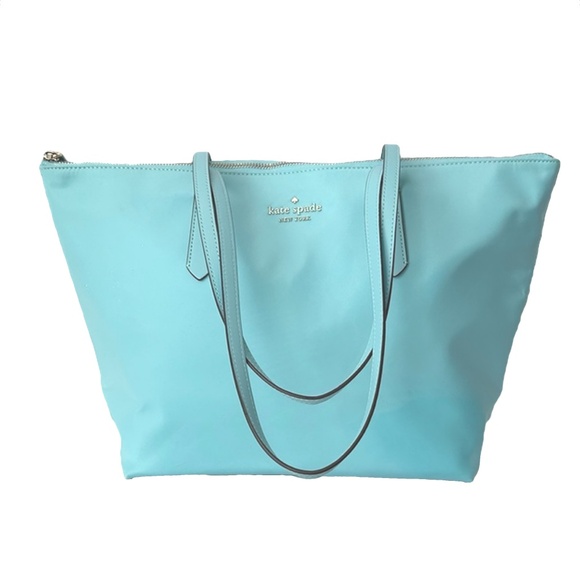 Kate Spade New York Kitt Nylon Tote - EUC - fountain/hydrangea blue, aqua pool - Picture 1 of 11